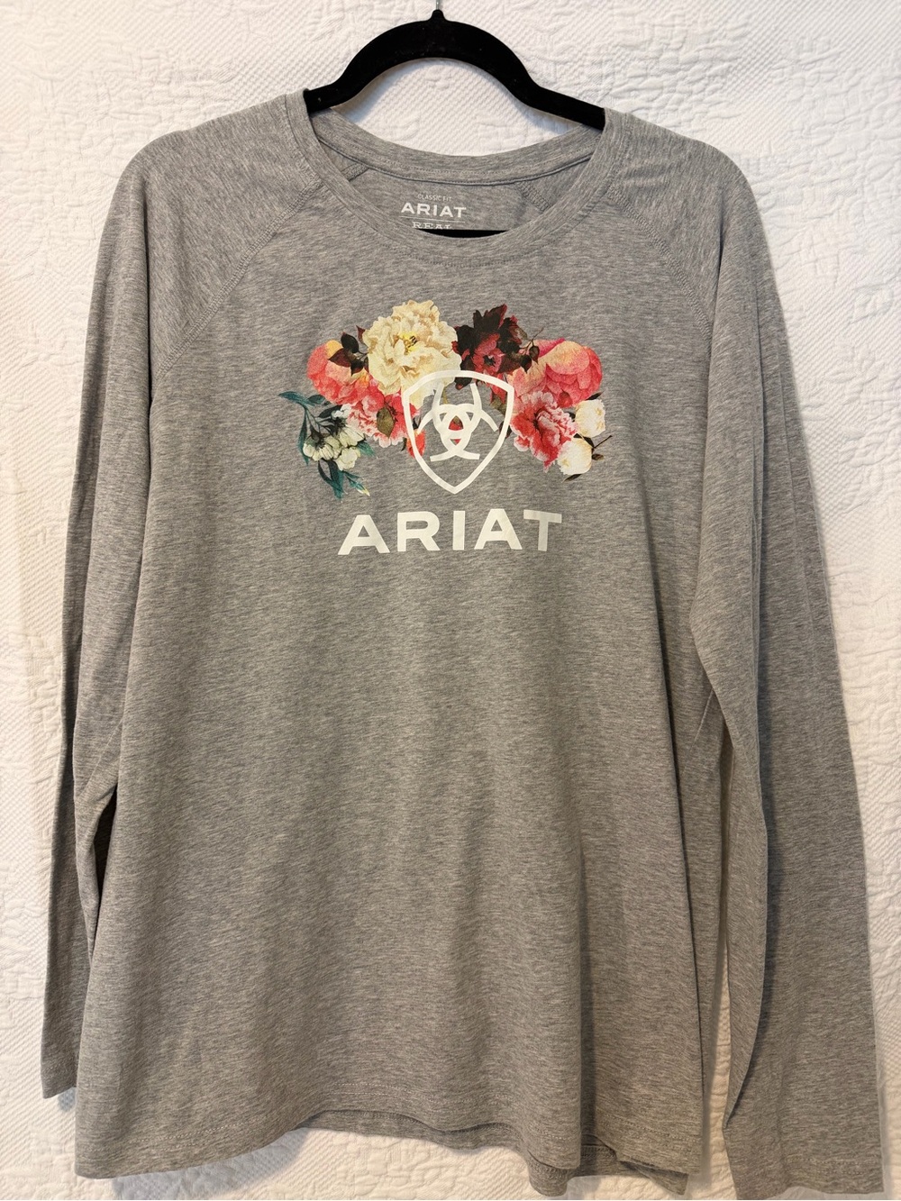 Ariat Gray Crewneck feminine Long Sleeve T‑Shirt Sz XL